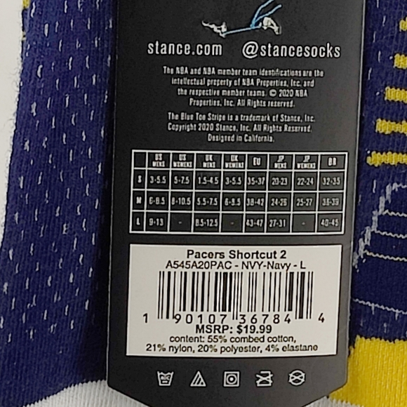 NWT Stance x NBA Indiana Pacers PACERS SHORTCUT 2 Crew Socks Size L 9-13 - Picture 10 of 10